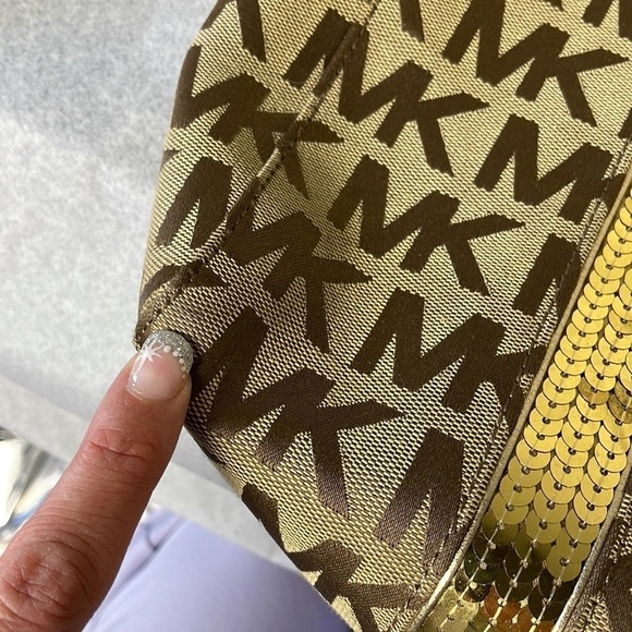 Michael Michael Kors Sequin Gold Tan Logo Large Shopper Tote Bag - Picture 13 of 13